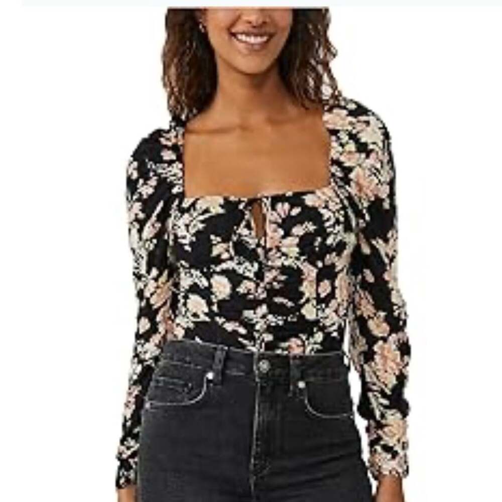 Women Free People Floral Blouse Size S Black Multi